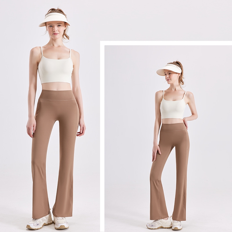 Women's summer thin high waist slimming yoga pants with flared side pockets for exercise and fitness without embarrassing lines and no falling crotch Barbie pants