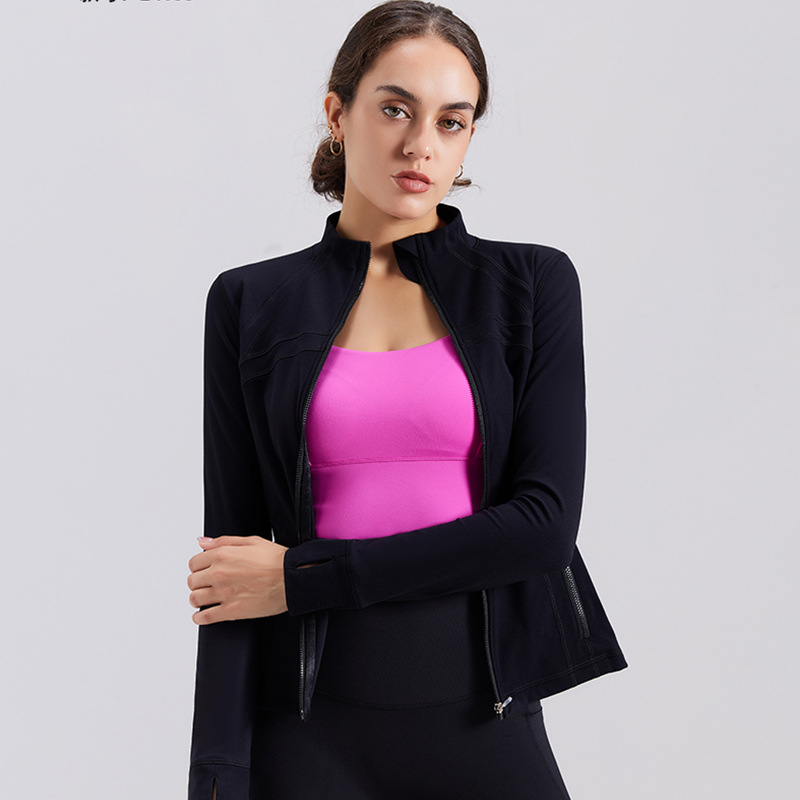 Women's yoga clothes with stand collar, tight-fitting and slim waist sports tops, running training, Pilates fitness jackets, cycling clothes