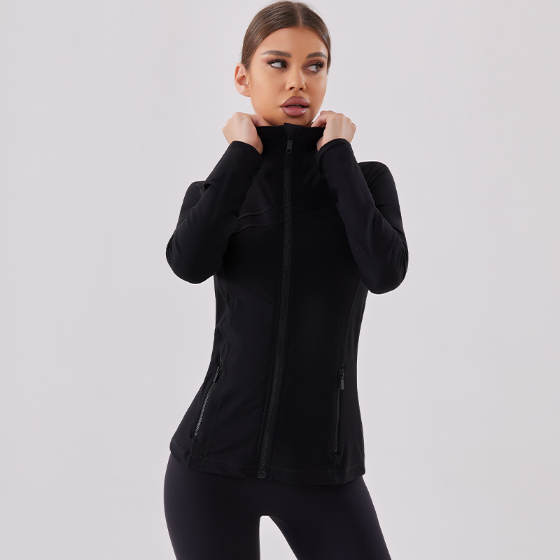 lulu same style autumn new yoga clothing jacket running cycling sports long sleeve slim stand collar sports fitness clothing
